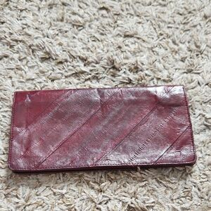 Vintage Genuine Eel Skin Wallet Burgundy Made in Korea